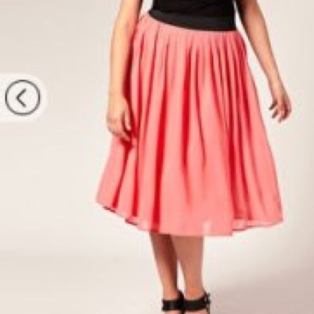 Asos Curve coral chiffon midi skirt